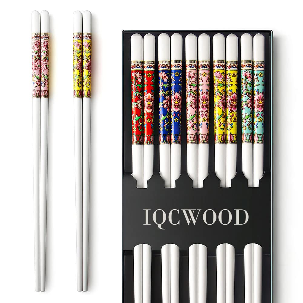 Chopsticks, 5 Pairs Chopsticks Reusable, Bone China, Dishwasher Safe, 9 1/2 Inches Chop Sticks Gift Set