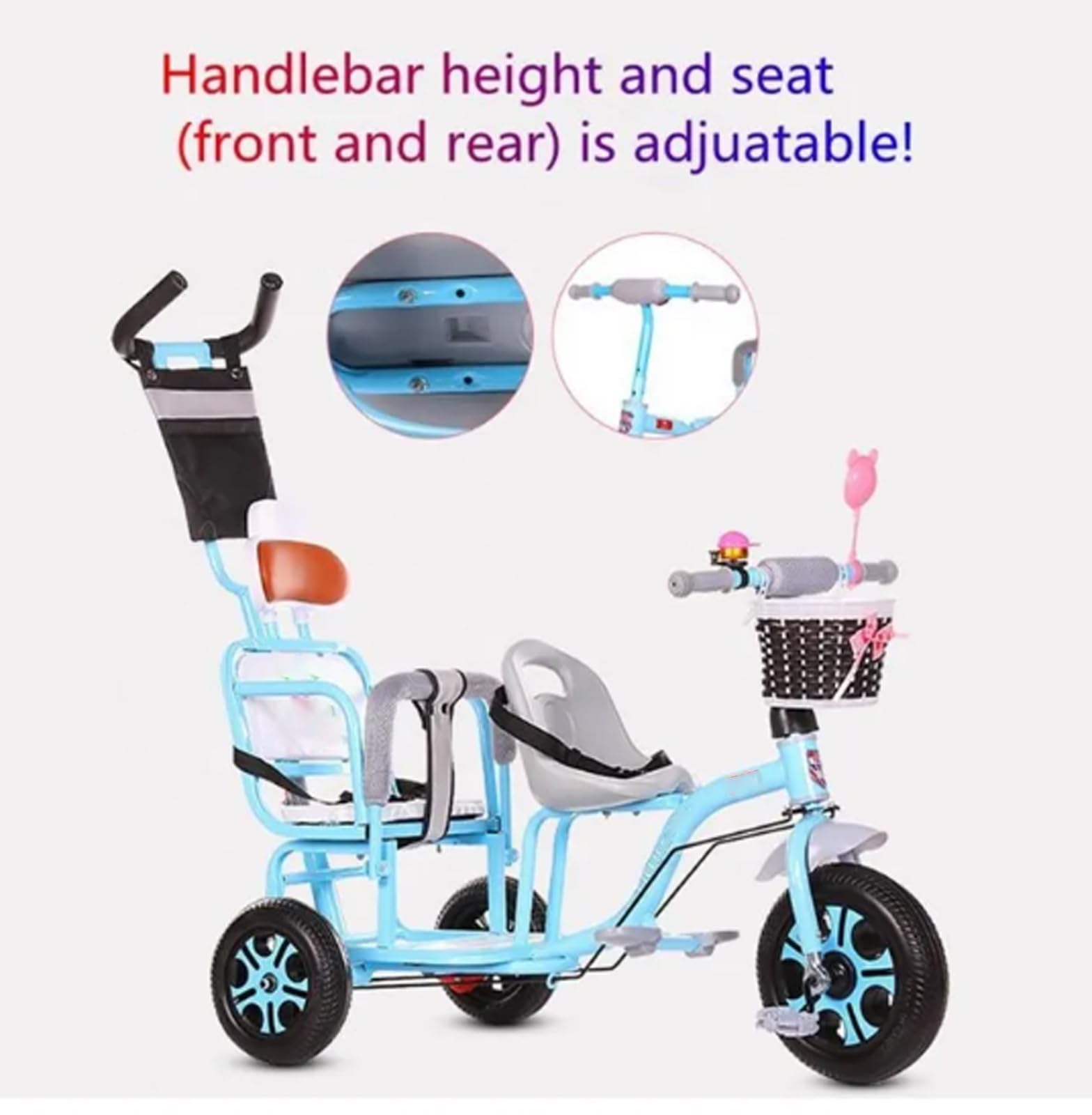 Triciclo Para Niños De 2 A 5 Años – Asiento Ajustable, Cesta Delantera Y Trasera, Capacidad 25 Kg, Disponible En Rosa