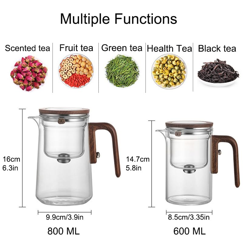 Enchanti Tea Pot, Magic Teapot mit Infuser, Wassertrennung, Borosilicate-Glas, SUS304 Edelstahl, 600 ML, Klar