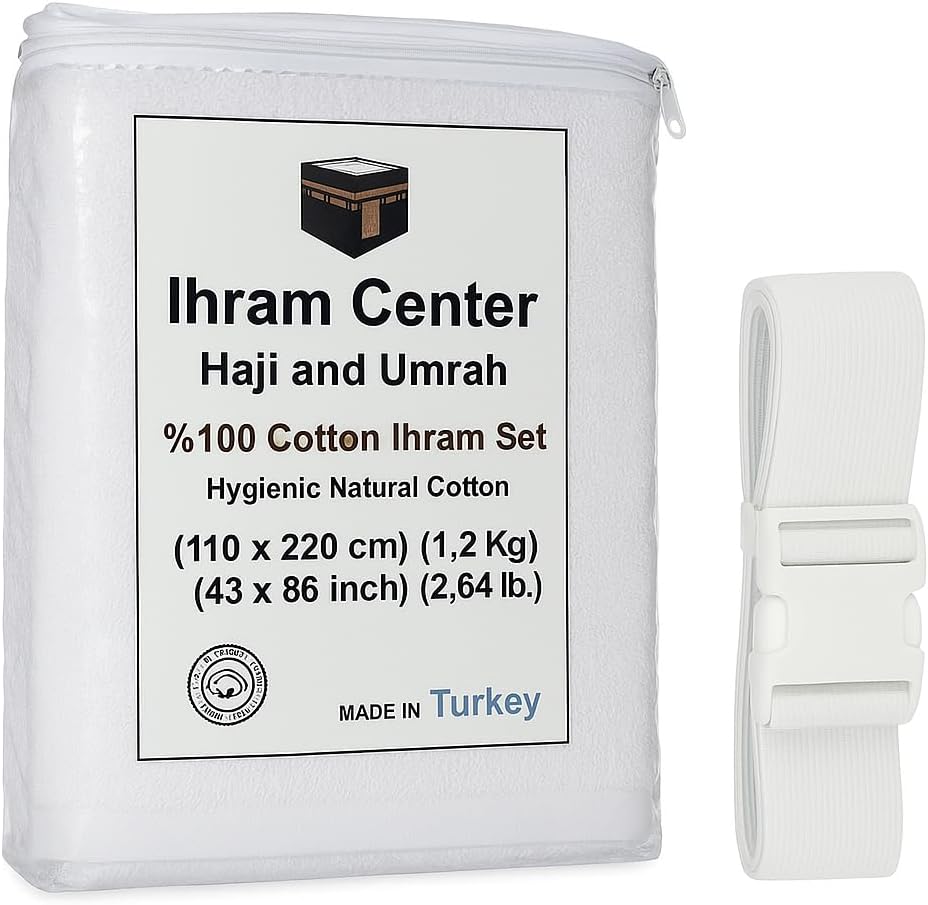 Ihram for Men – 2-Piece Hajj and Umrah Towel Set – 100% Natural Cotton – Soft, Non-Stitched 110x220 cm (43x86 in) – Ahram Ehram