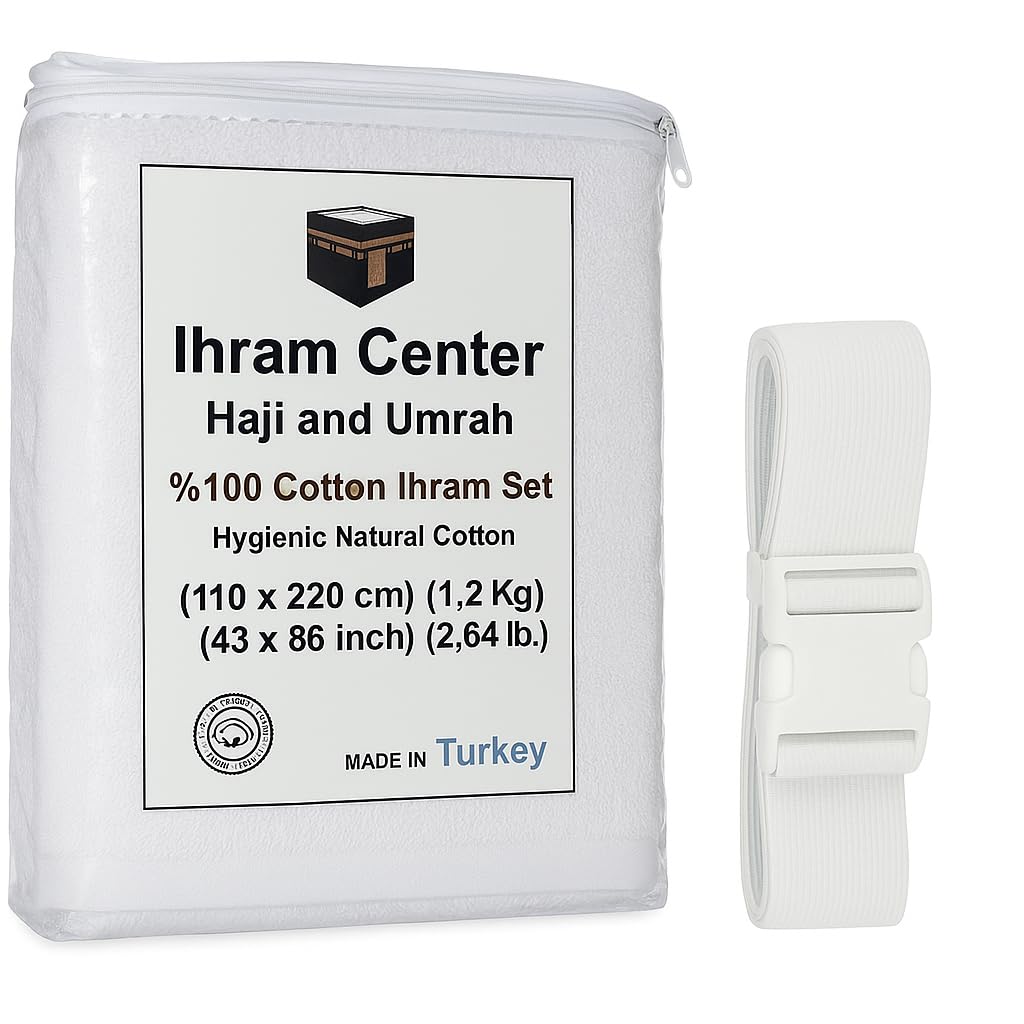 Ahram Ehram Ihram pour Homme : drap blanc 2 pièces en coton doux avec ceinture Hajj Omra