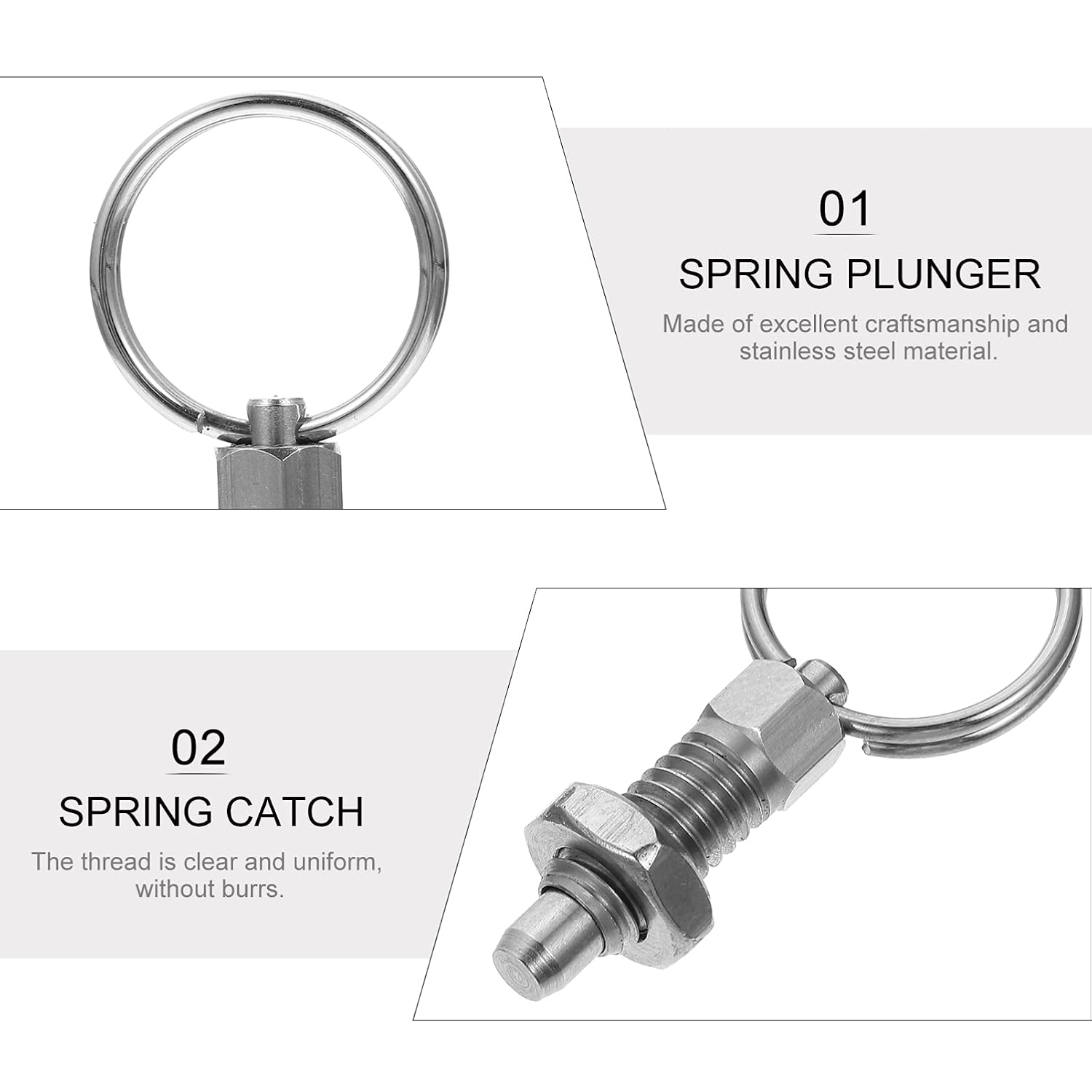 DOITOOL 6 pcs Spring for Plunger Professional Stainless Pin Retractable Rings Out Type Ring Non Pull Indexing Steel Plungers Accessories with Lock- Pins Hand-Retractable Mechanical Knob