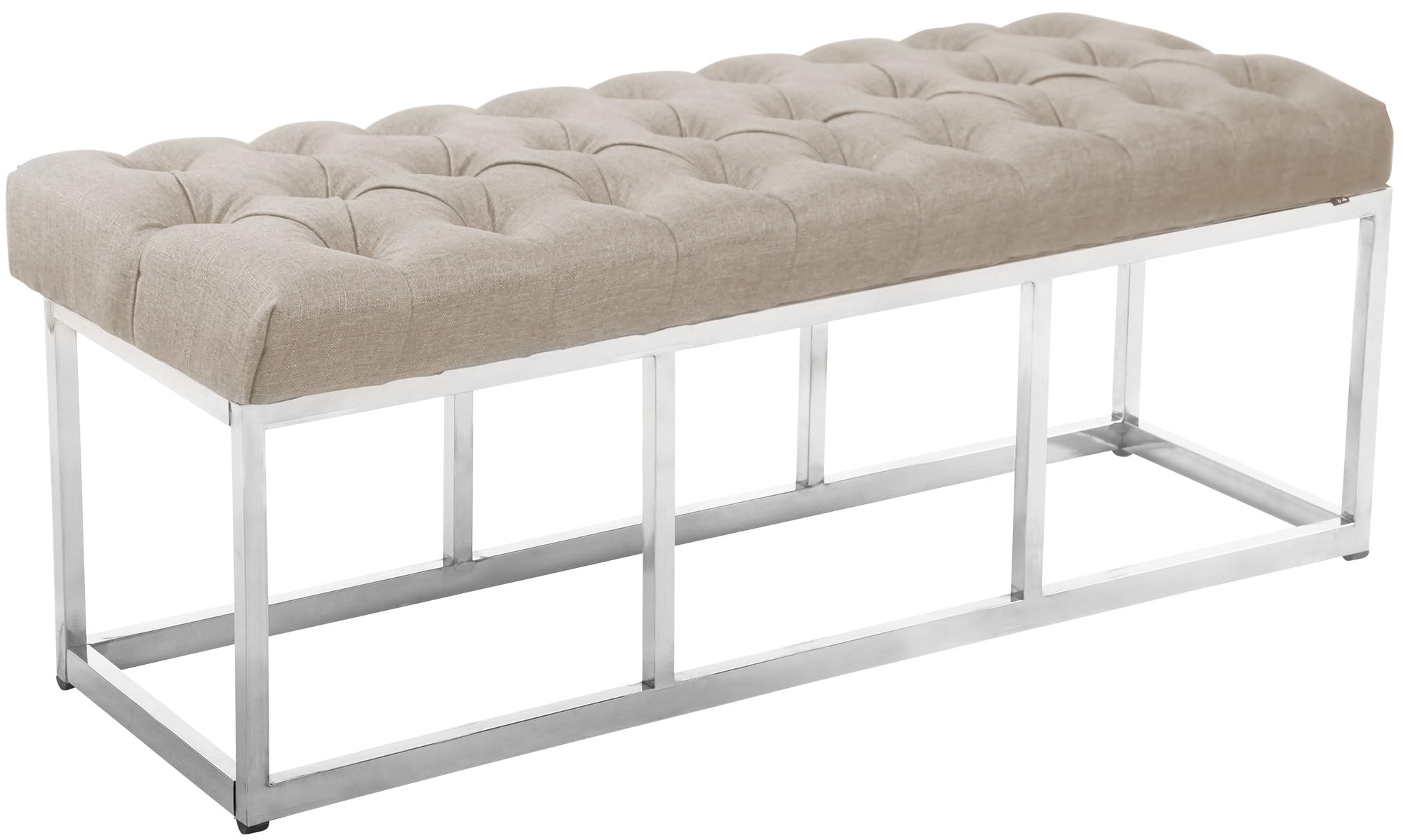 CLP Panca Design Chesterfield Amun in Stoffa E Acciaio Inox I Panchina Ingresso Corridoio Capitonné Casa O Ufficio Elegante, Colore:Crema, Dimensione:120 cm