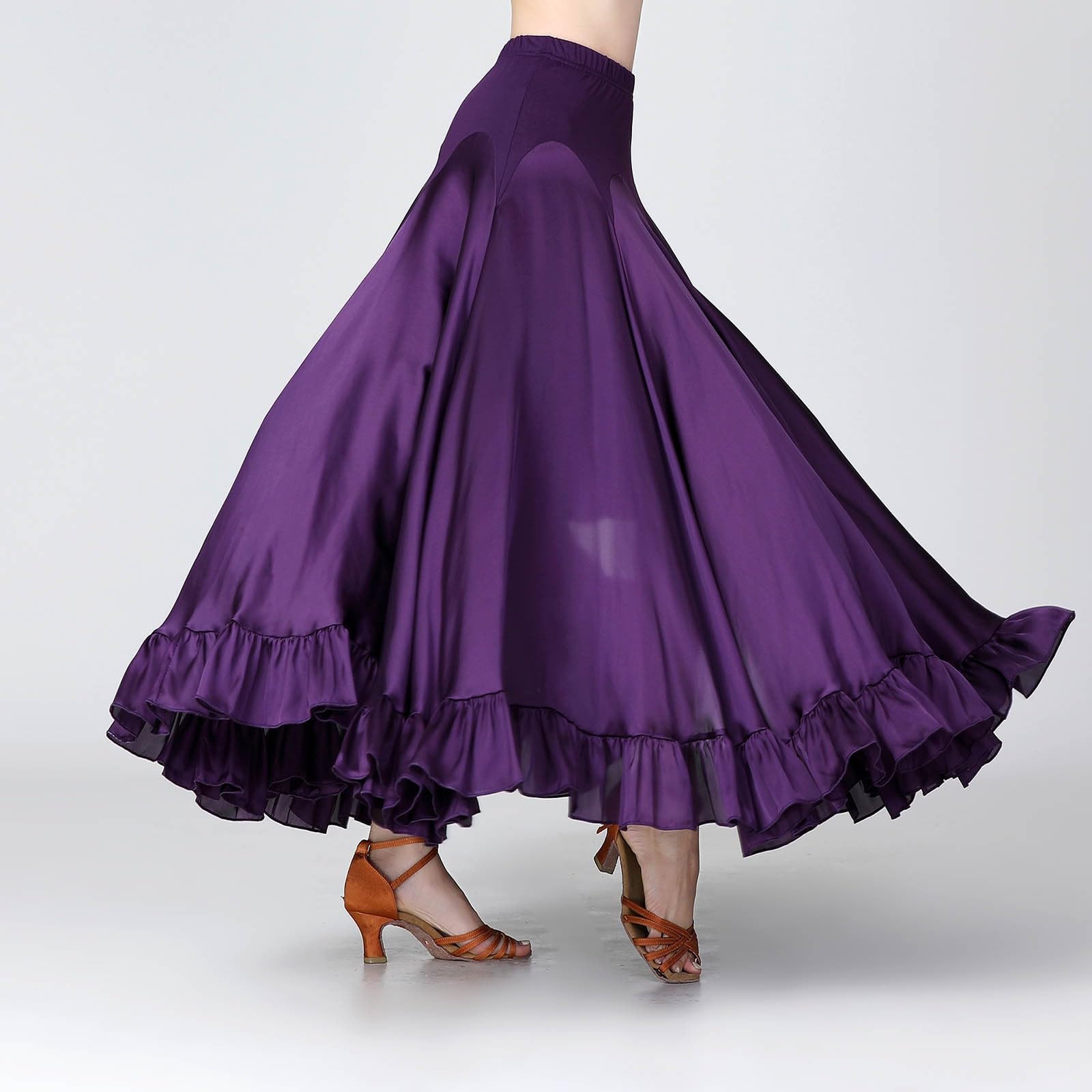 Jupe Danse du Ventre Satin Cercle Complet Femme, Jupe Multicouches Volants pour Flamenco Andalouse, Performance Danse Orientale, Tenue Scène Professionnelle Soirée Costume, Carnaval