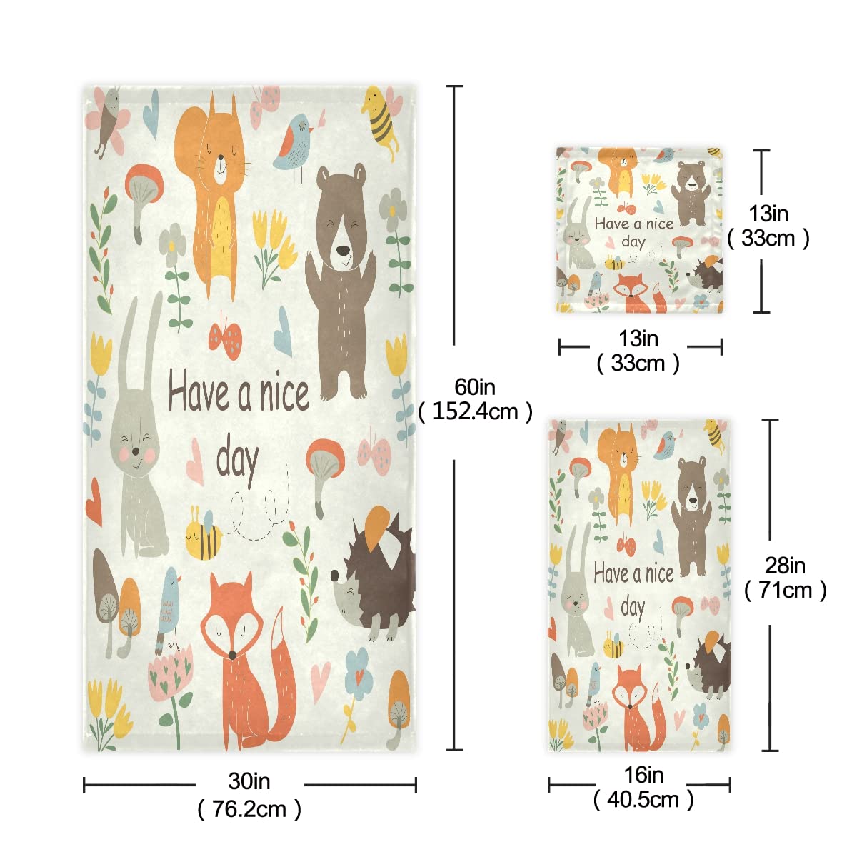 Animal Flor Linda Seta Juego de Toallas para Baño Playa 100% Algodón de Piscina Toalla (1 Toalla de Baño y 1 Toalla de Mano y 1 Paño de Lavado) para Nadar Hotel Niñas Niños Niños