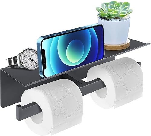 Soporte de papel higiénico con estante - Soporte de papel higiénico de baño, soporte de rollo de papel higiénico de pared, soporte de papel