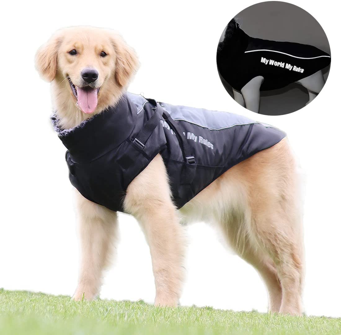 Veste d'hiver 2 en 1 pour chien avec harnais confortable, imperméable, coupe-vent, réversible, manteau d'hiver pour chien chaud pour temps froid, veste pour chiens de taille moyenne et grande