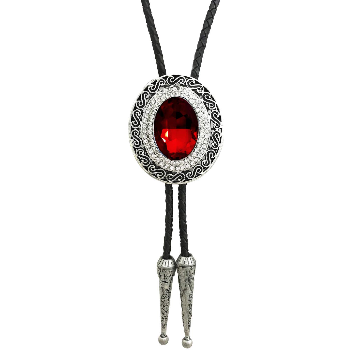 SELOVO Big Large Green Rhinestone Western Mens Bolo Tie Genuine Leather, Red, Average