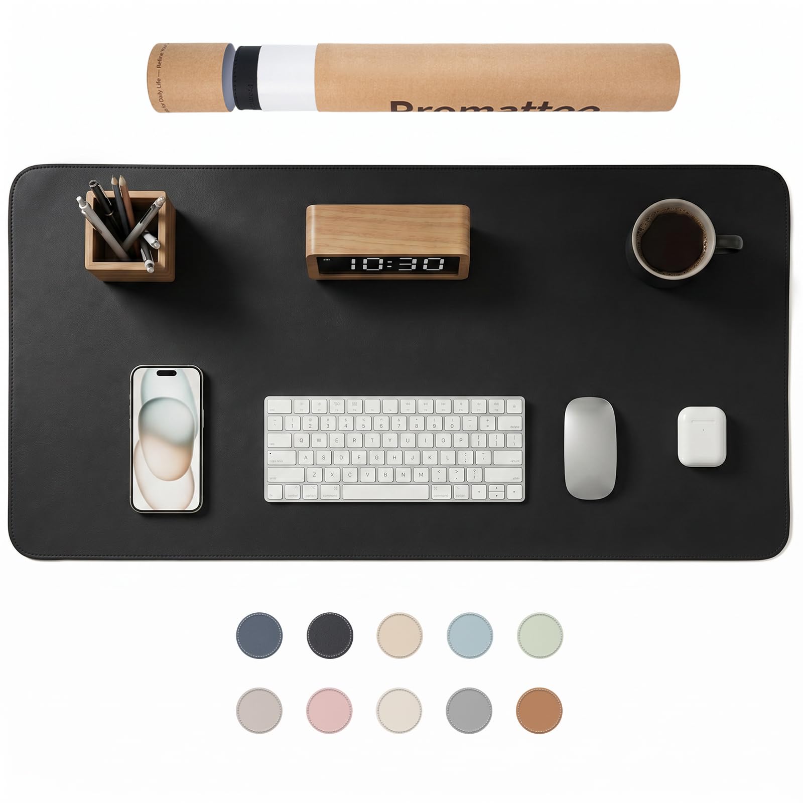 PROMATTOO Large Non-Slip Desk Mat, Waterproof Vegan Leather Desk Pad & Mouse Mat, Extended Desk Protector for Laptop, Office & Home, Smooth Writing Surface with Premium Tube Packaging (60 x 35 cm) — image 1