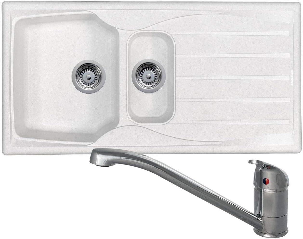 Astracast Sierra 1.5 Bowl White Kitchen Sink & Clearwater Creta Chrome Mixer Tap