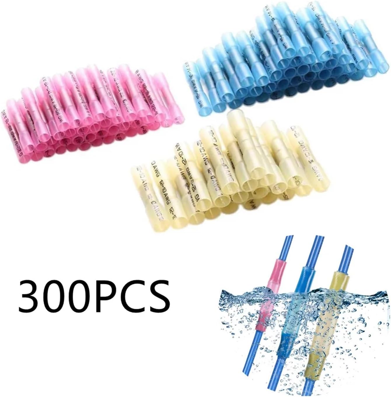300PCS Heat Shrink Butt Connectors Insulated Crimping Terminals Electrical Splice Wire Cable Crimp Connector Kit VUQLDHAYZ