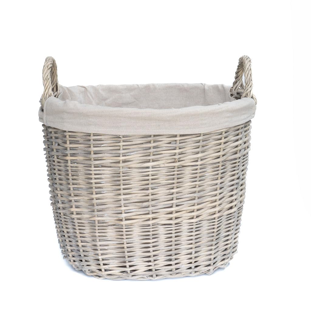 Arthur Cameron - Kintbury Oval Distilled Wicker Log Basket with Handles - Perfect Autumn Decor & Cosy Blanket Basket (Buff, Medium)