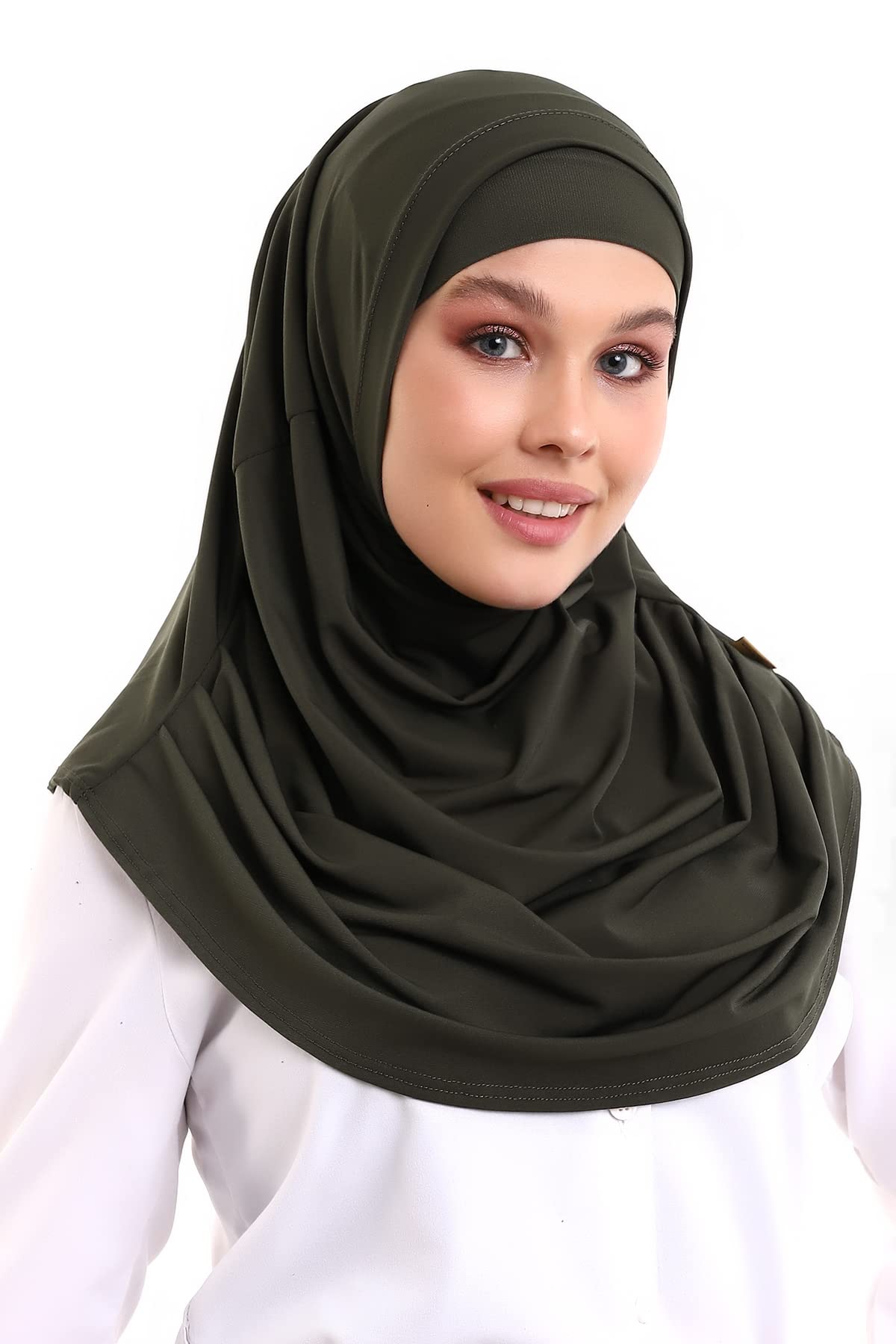 Ihvan Online Women's Khaki Hijab Scarves For Ready To Wear, Lightweight And Comfortable Headscarf, Instant Turban, Jersey, Presewn, One Size