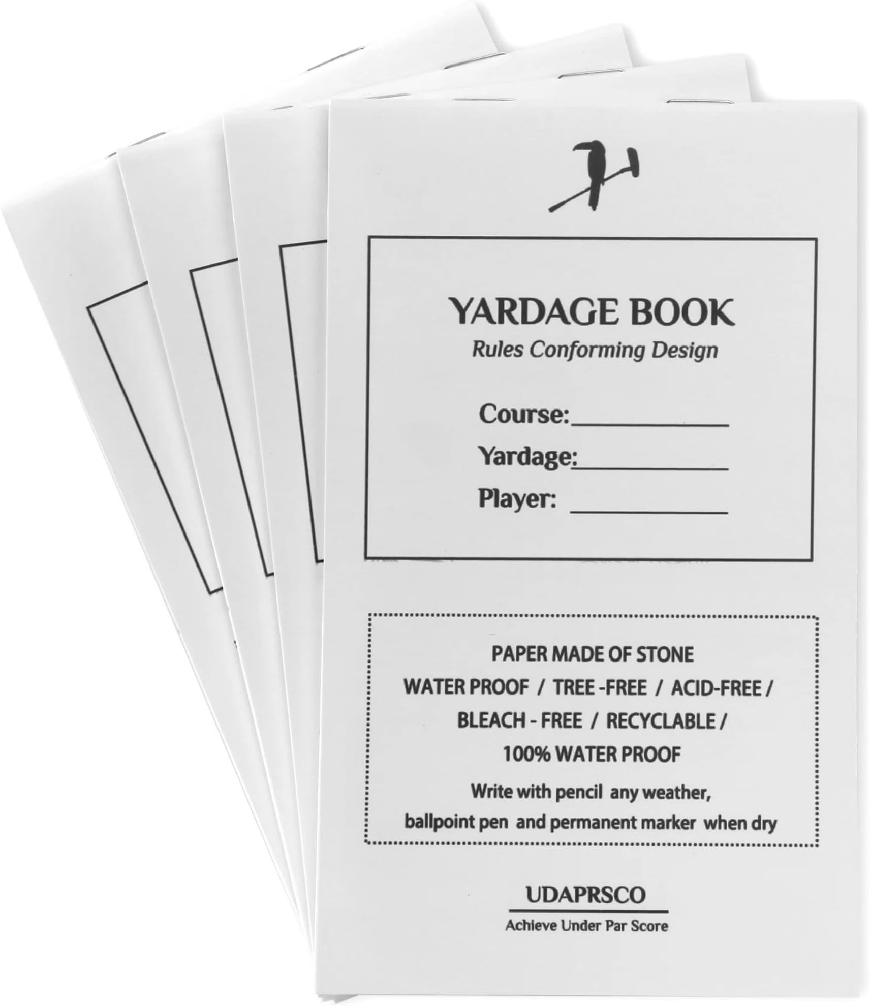 Blank Golf Yardage Book (4-Pack) – Waterproof Stone Paper Notebook for Tournament Strategy & Course Mapping – 4" x 6.5" Tear-Resistant Journal for Juniors & Pros – Fits Standard Holders