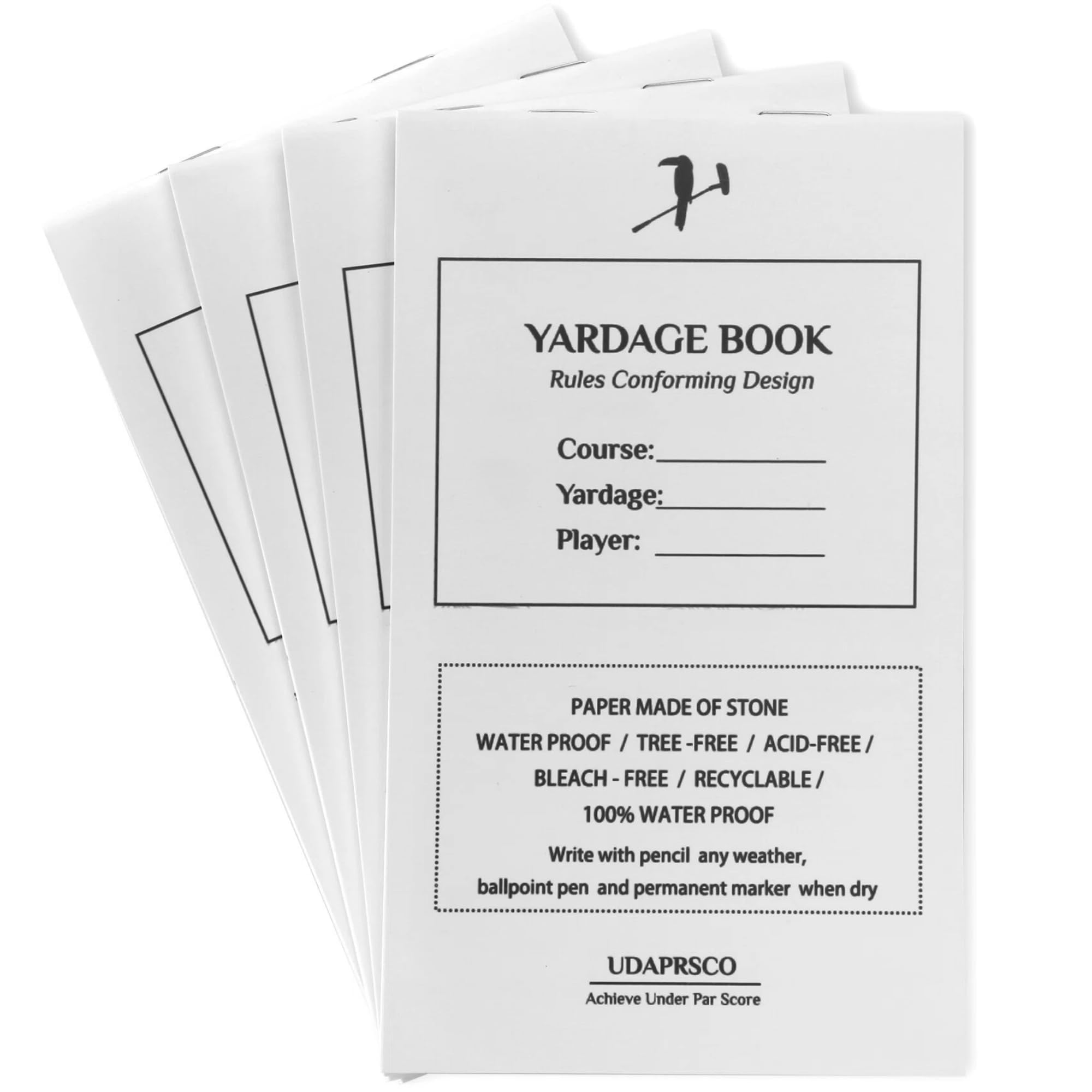 Golf Yardage Book - 44 Page Waterproof Golf Journal & Notebook with Hole Maps, Scorecard, Stats Tracker - Durable 300gsm Stone Paper Cover, 140gsm Pages (Fits Back Pocket, Rain/Sun Proof)