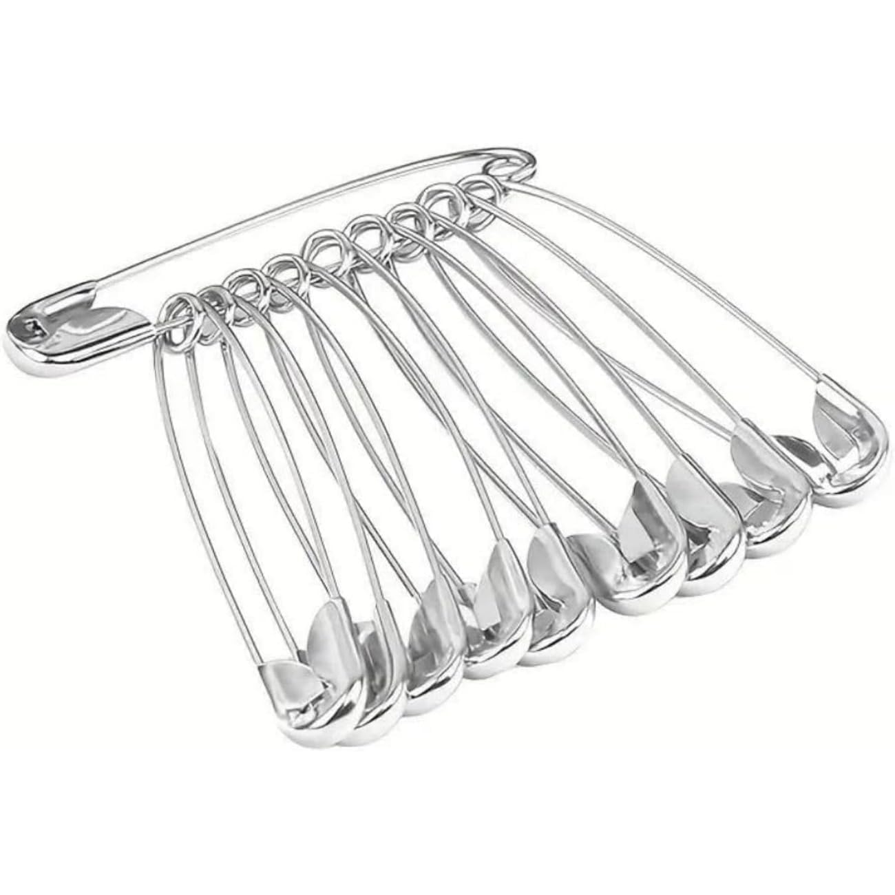 Kjzeex 50Pcs 10Pcs Safety Pins, 55Mm Large Safety Pins Nickel Plated Steel Safety Pin For Arts & Crafts, Sewing Hemming And Diy Jewellery (10)