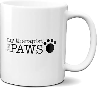 White Colour Cat Love Coffee Mug 11 oz Pet Lover Gift Meow Paw Therapy Ceramic Tea Cup
