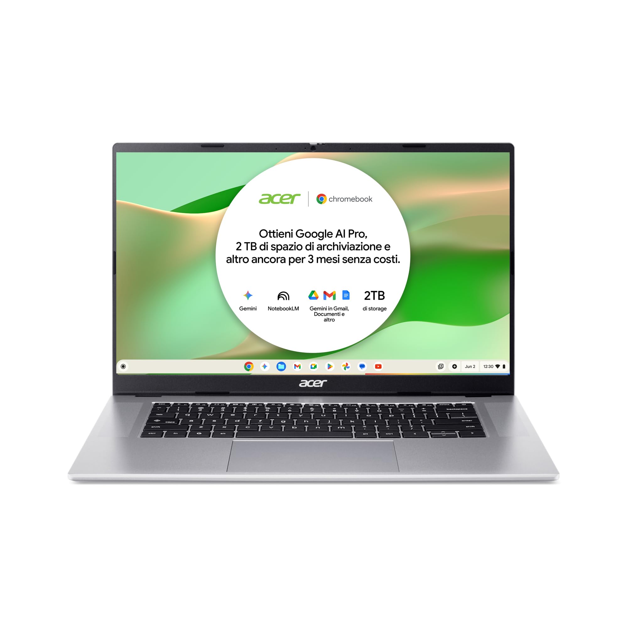 Acer Chromebook 315 + Mouse Wireless, Ram 4 GB DDR5, eMMC 64 GB, Display 15.6" FHD, CB315-8H-878V, Notebook, PC Portatile, Processore MediaTek Kompanio 540, Scheda Grafica ARM Mali, ChromeOS, Silver