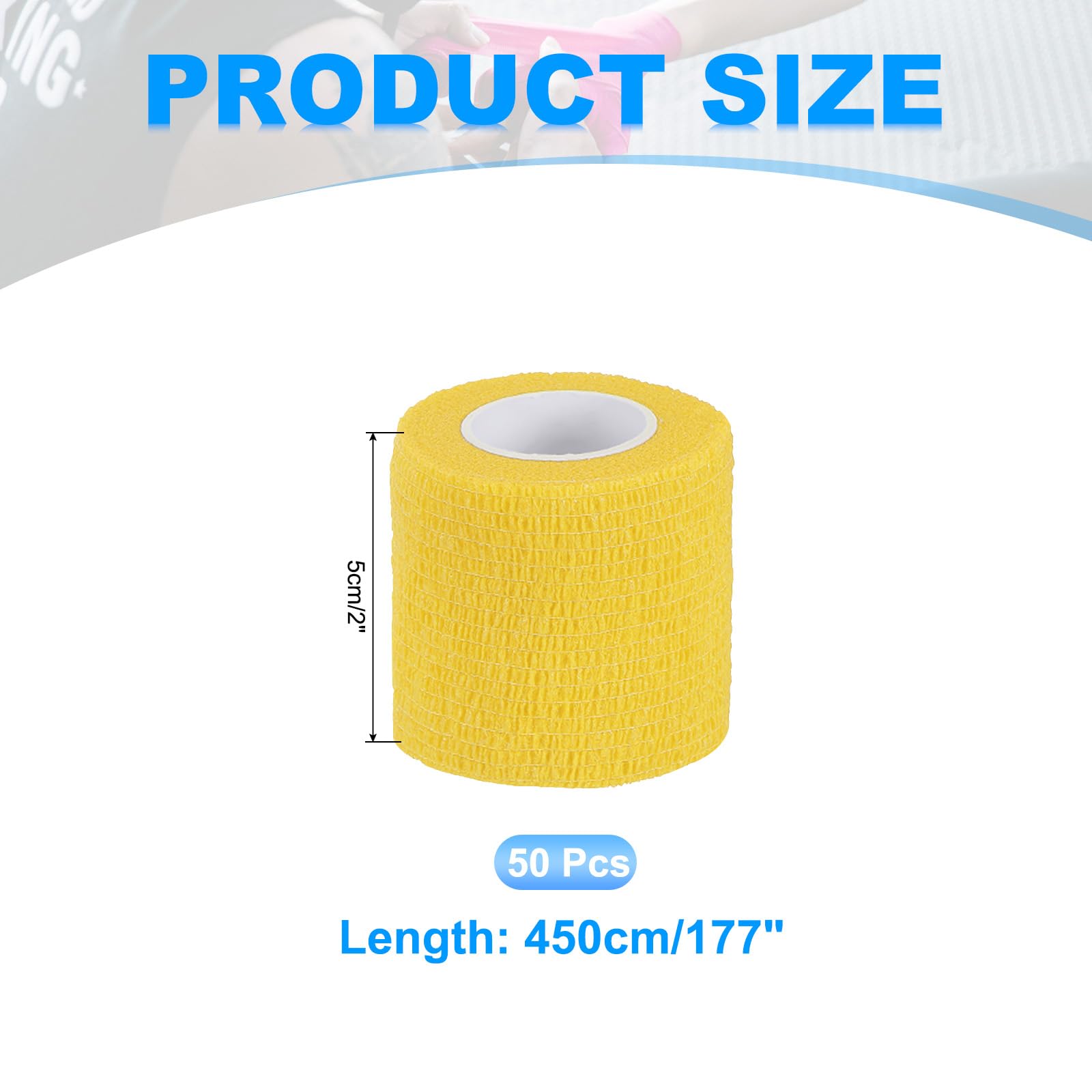 PATIKIL Venda Adhesiva Autoadhesiva 177" X 2", 50 Piezas Cinta Elástica Autoadherente Y Transpirable para Deportes Muñeca Tobillo Cinta para Exteriores, Amarillo