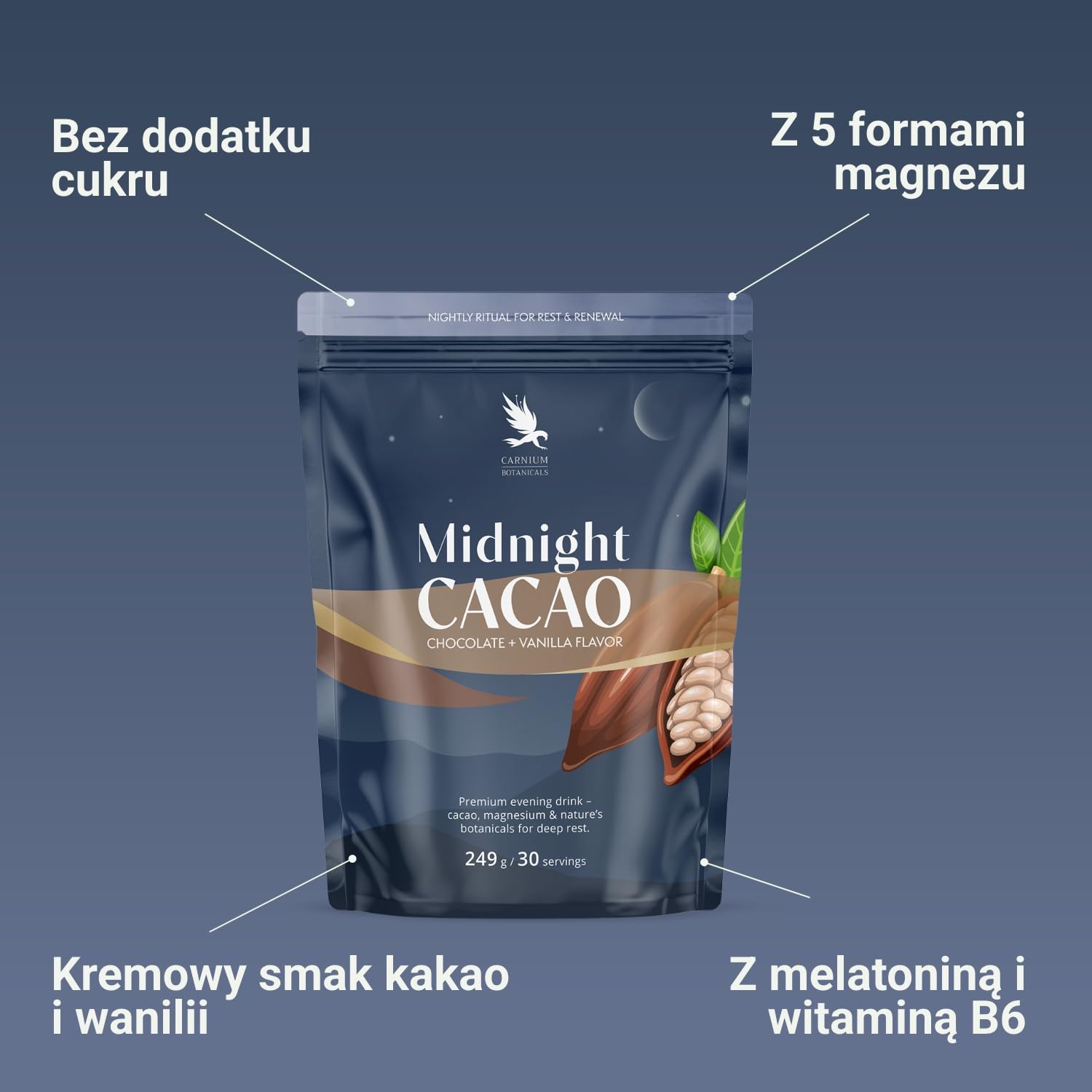Carnium Botanicals Midnight Cacao – Kakao w Proszku, 249 g