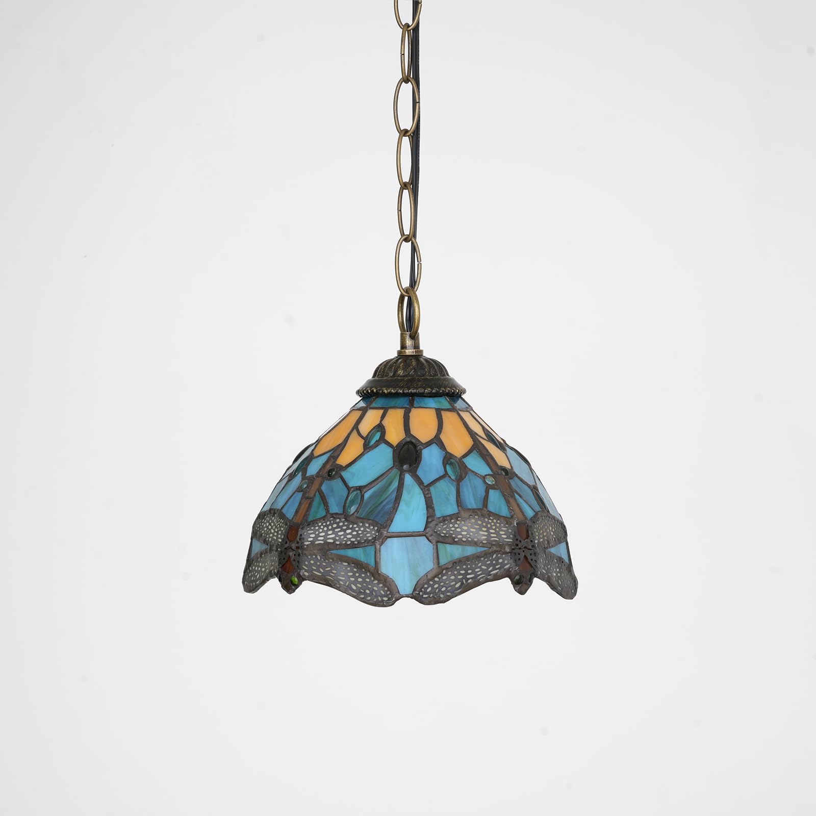 Lámpara Colgante Tiffany con Pantalla de 8 Pulgadas Estilo Libélula Verde Lámpara Colgante Artesanal de Vidriera Ajustable en Altura para Cocina Isla Comedor Pasillo