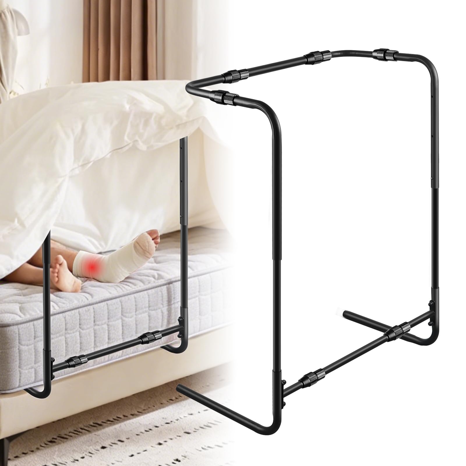 Elevador de Mantas para Pies, Elevador de Sábanas, Altura (22''-27'') y Ancho (13''-17.3'') Ajustables, Cuna de Cama Ajustable, Para Que la Manta No Presione Sus Pies