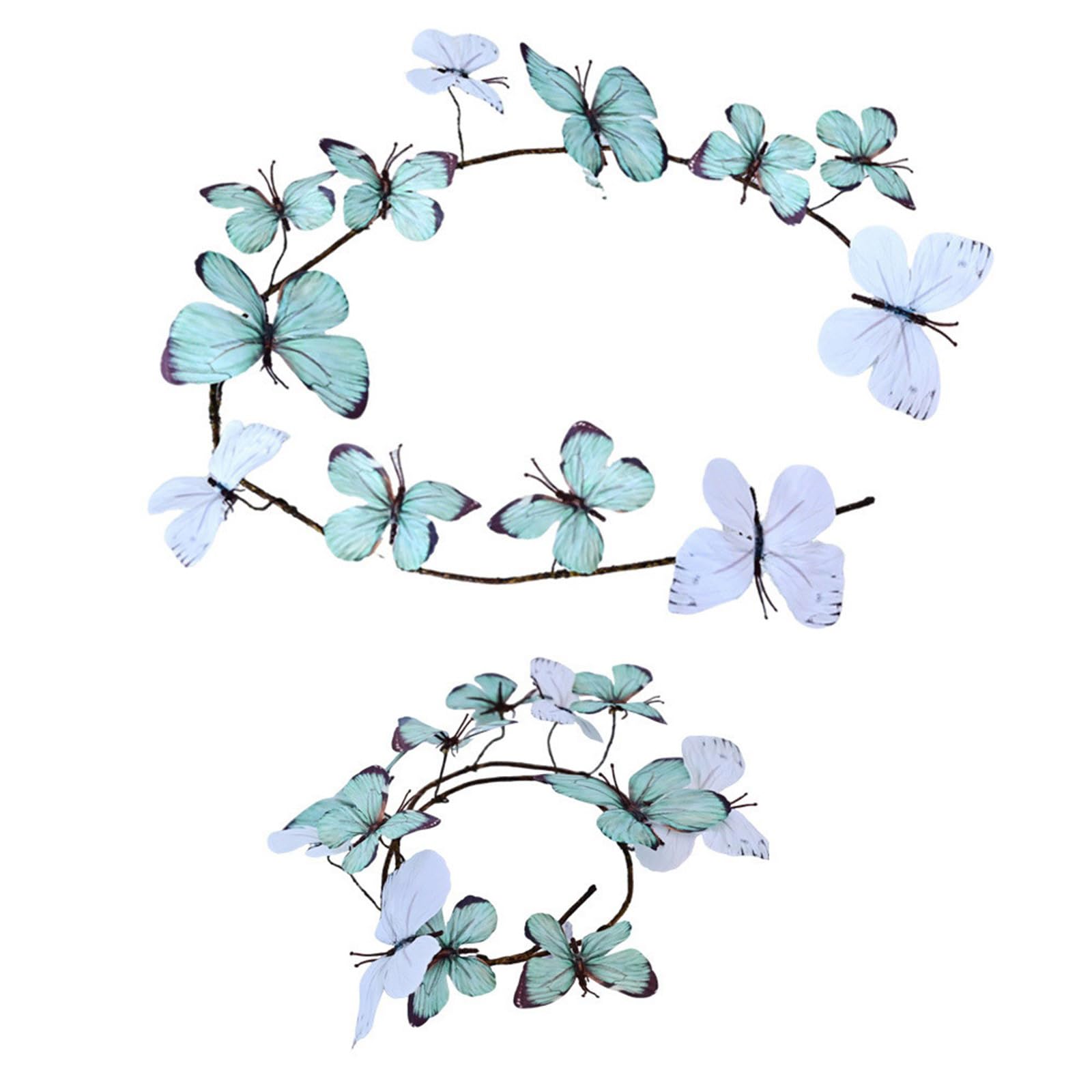PANGBOER Of 2 Gradual Color Changing Butterfly Vine Wreaths Blossomy Wreath Set for Home Party Wedding Decors Celebratory Hanging Ornament