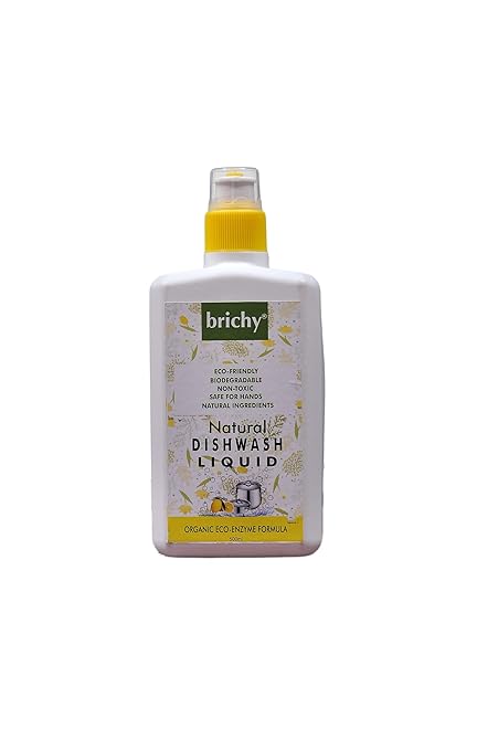 brichy Natural Dishwash Liquid (Lime) - Organic Eco Enzyme Product | Eco friendly | Non-Toxic | Safe on hands | Biodegradable | Kids and Pet Friendly - 500ml