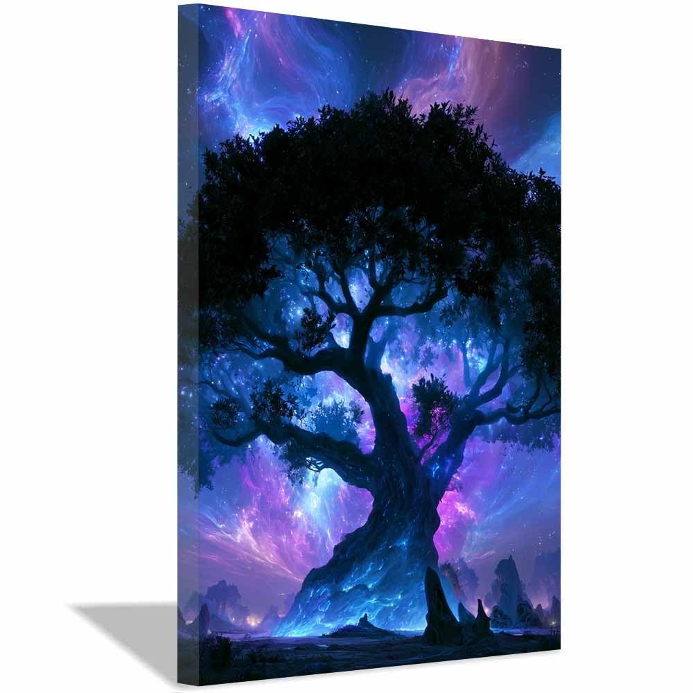 HOQIU Tree Wall Art Whitese Rays World Tree artwork, home canvas prints, for Bathroom Living Room Bedroom(Multicolor)-40x60cm Framed