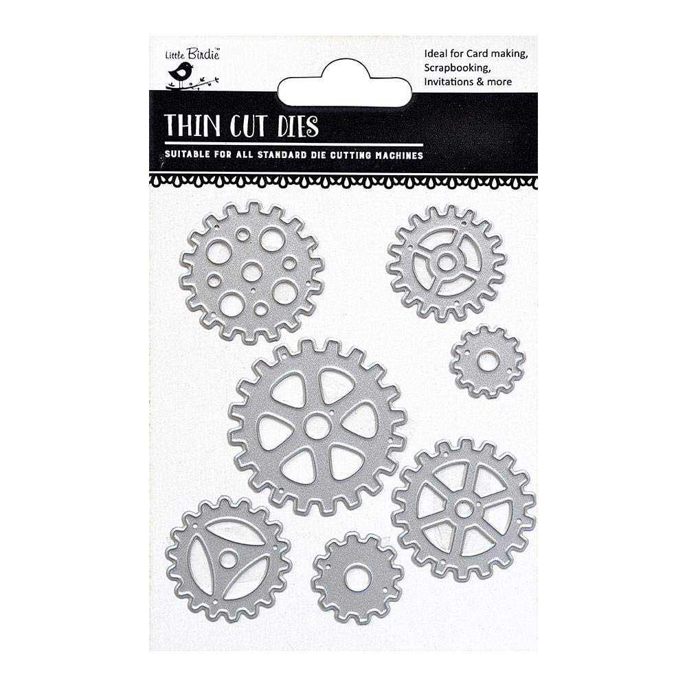 Little Birdie Thin Cut Dies- Cogs and Wheels|Metal Die Cuts| Die Cuts Stencils for Card Making,DIY Cutting Templates for Scrapbook, Paper Card Embossing| 7Pc