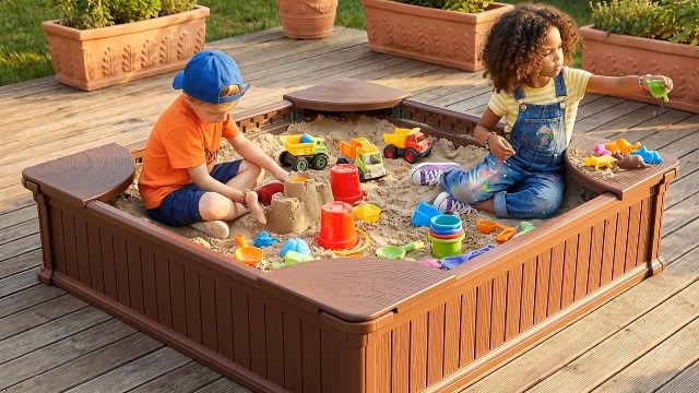 Amazon.com: Costzon Kids Sandbox with Cover, 4ft x 4ft HDPE
