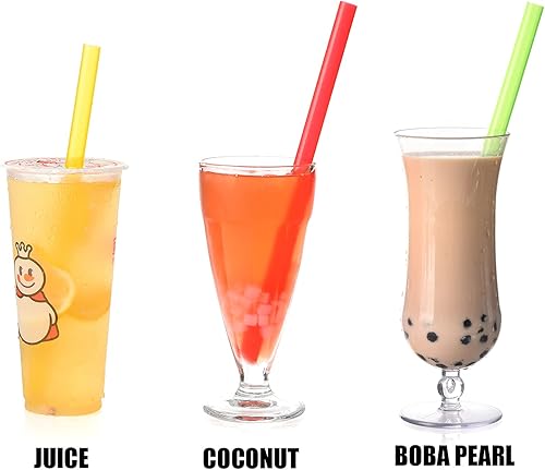 Miniatura 8 de ALINK 12 popotes Boba reutilizables, 0.512 in x 8.5 pulgadas, pajitas de plástico de colores para té de burbujas, perlas de tapioca con 2 cepillos