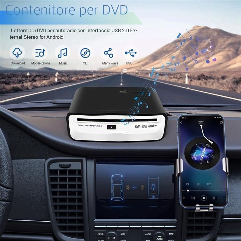 USB 2.0 Interfaccia Autoradio CD/DVD Dish Box Player Stereo Esterno per Android L8