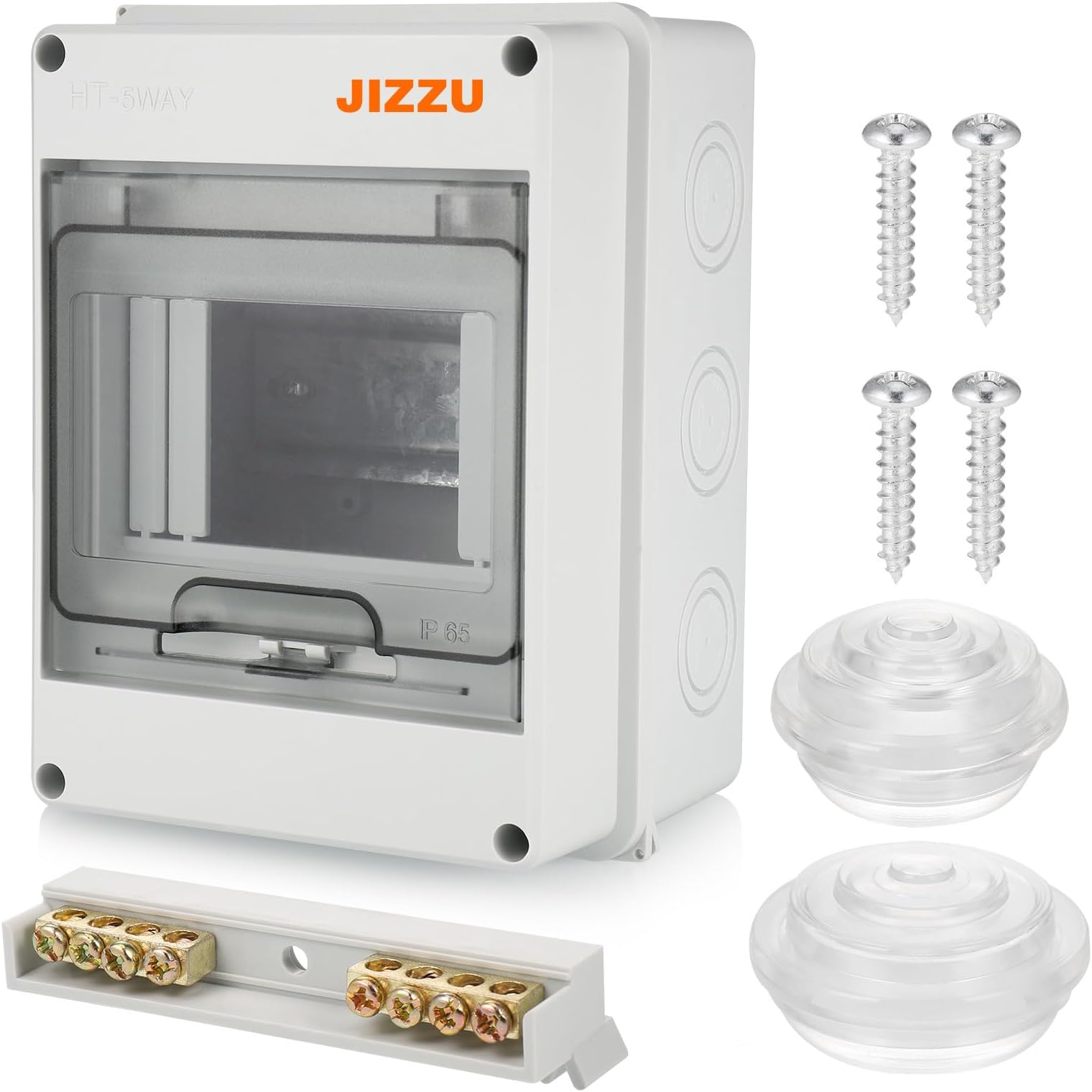JIZZU DIN Rail Enclosure Box 5 Module - Consumer Unit Box, Surface-mounted Circuit Breaker Distribution Boxes, Fuse Box Damp-proof with Assembly Tool, IP65 Waterproof, for Garden or Outdoor Areas