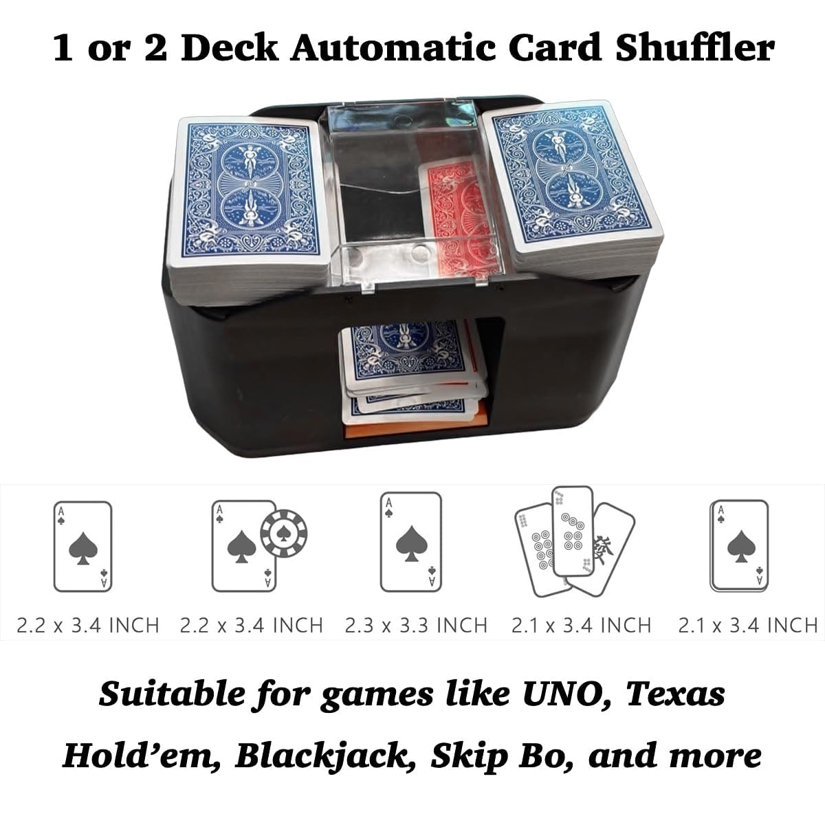 Shuffler automatico Shuffler 1/2 ponti, macchina da shuffler ricaricabile da 2000 mAh con motore a basso rumore, gioco di carte da casinò con shuffling di schede elettriche per poker da casinò, UNO