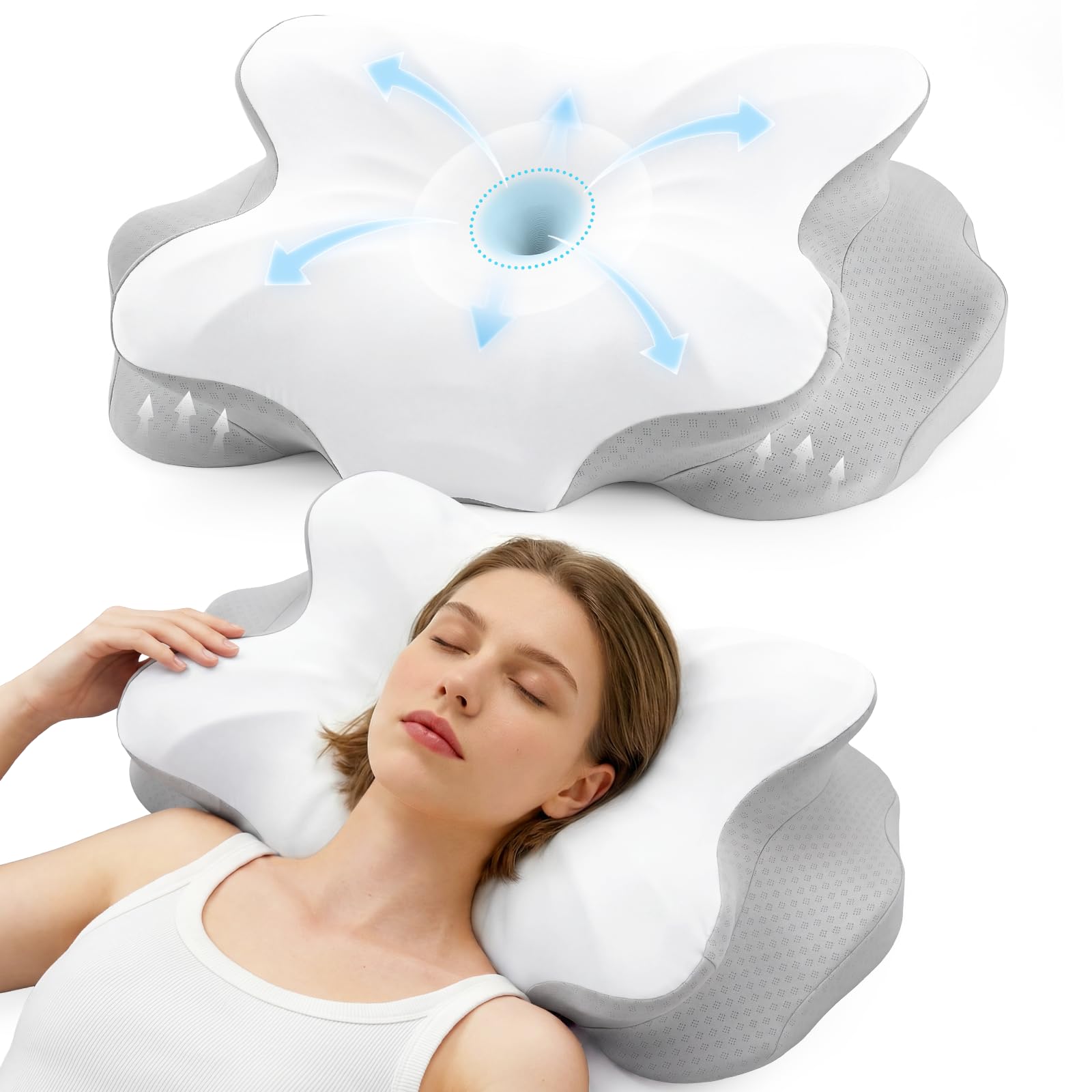 fumacos Ergo Cervical Pillow for Neck Pain, Dual-Height Memory Foam