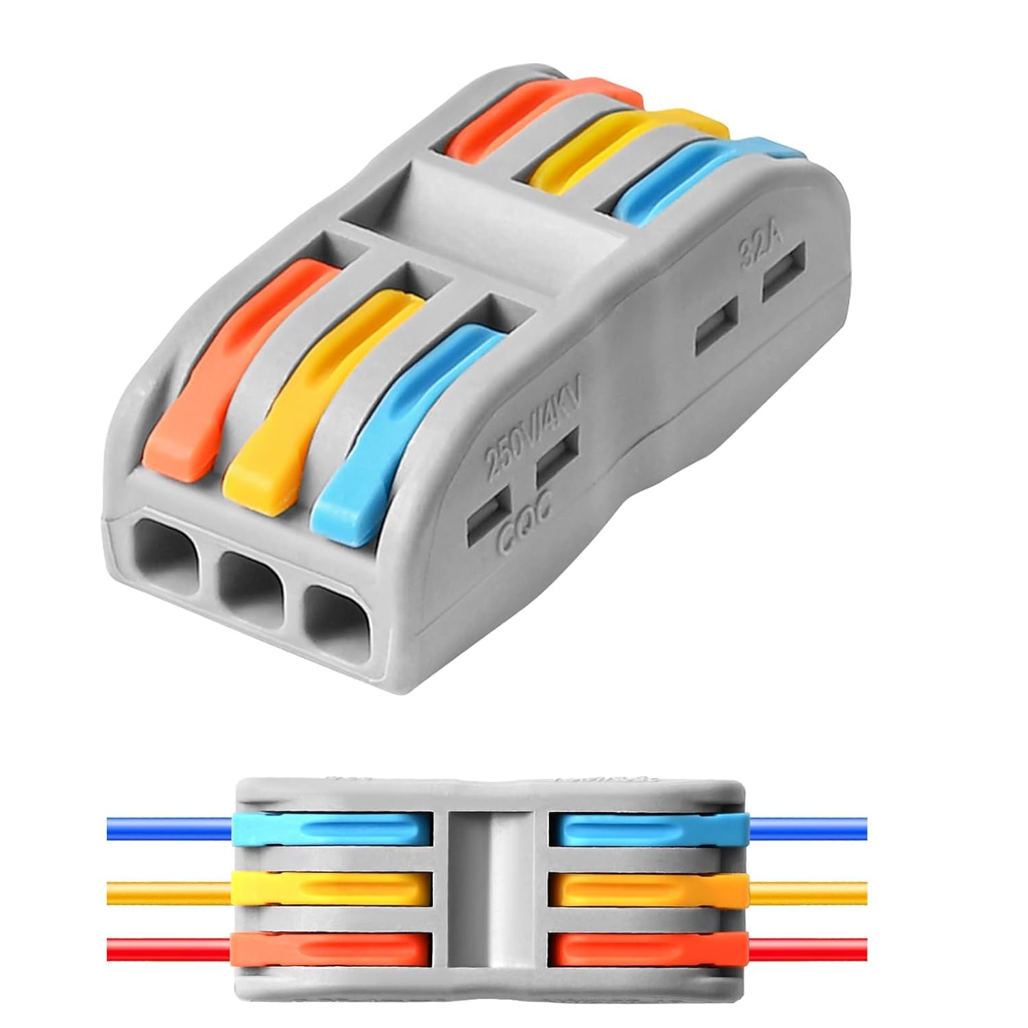 3 Conductor Compact Splicing Wire Connectors, 3 in 3 Out Lever Wire Nut Electrical Connectors, 3 Circuit Inline Splices 28-12 AWG-image-48