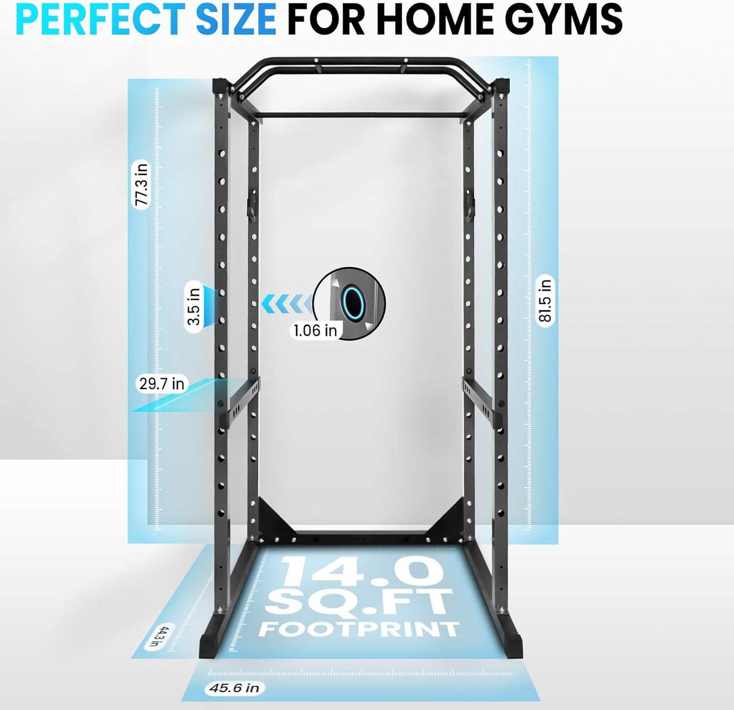 Squat Rack, Squat Rack for Home Gym,1500 Lbs Capacitys All in One Power Cage,45.6 x 44.3 x 81.5 Inch, 14.0 sq.ft Footprint Adjustable Fitness Power Gym Cage for Home Gym