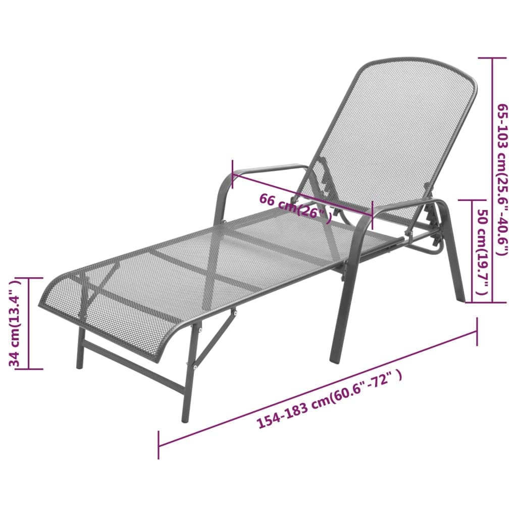 Sonnenliege Stahl Anthrazit mit 5-Fach Verstellbarer Rückenlehne für Garten, Terrasse, Balkon, Pool, Outdoor, Camping, wetterfest und ergonomisch Design, langlebig