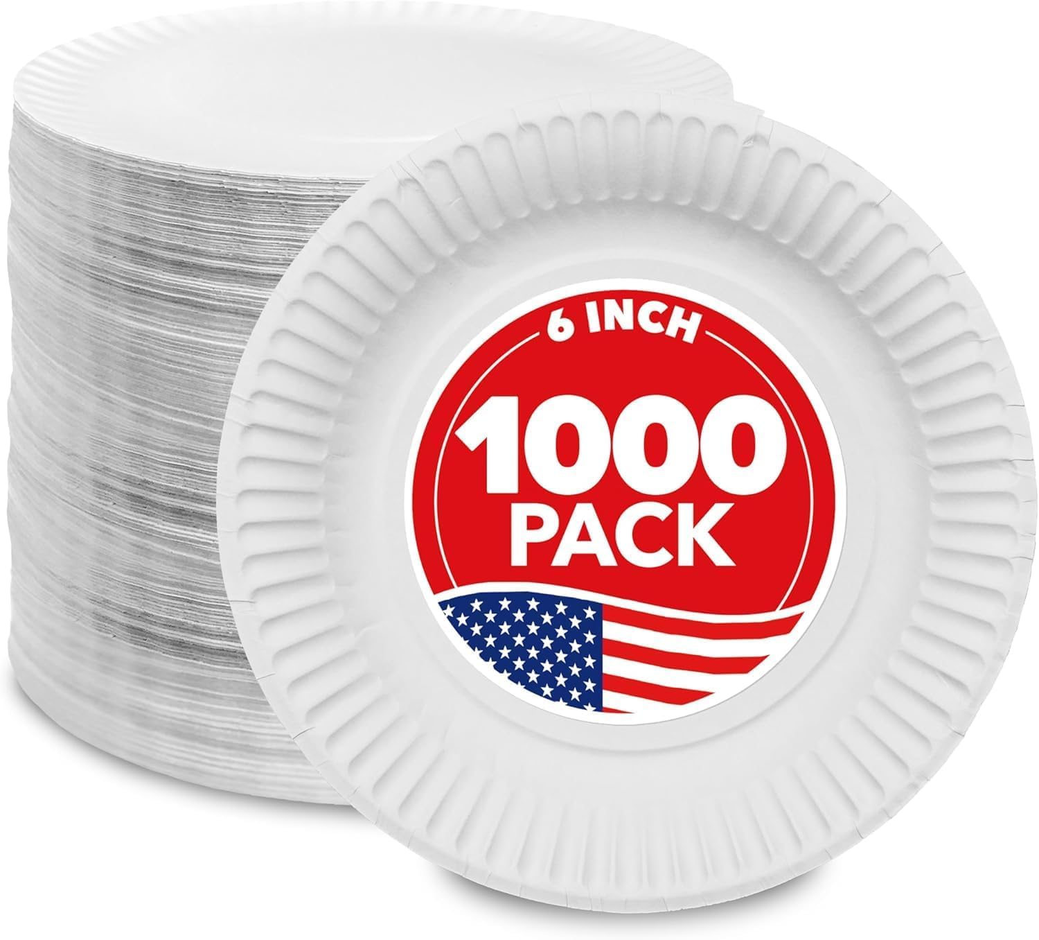 Stock Your Home 6-Inch Paper Plates Uncoated, Everyday Disposable Dessert Plates 6" Paper Plate Bulk, White, 1000 Count