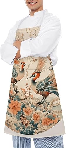 Miniatura 4 de MUSM Apron for Adults - 27.6 X 31.5 Inch, Heavy-Duty Polyester Aprons with Two Large Pockets, Waterproof Painted Bird Pattern Kitchen Apron for