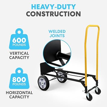 Simpli-Magic 2 in 1 Convertible Hand Truck and Dolly, 800LBS Heavy-Duty Moving Dolly Cart with 10 Flat Free Rubber Wheels & Handle