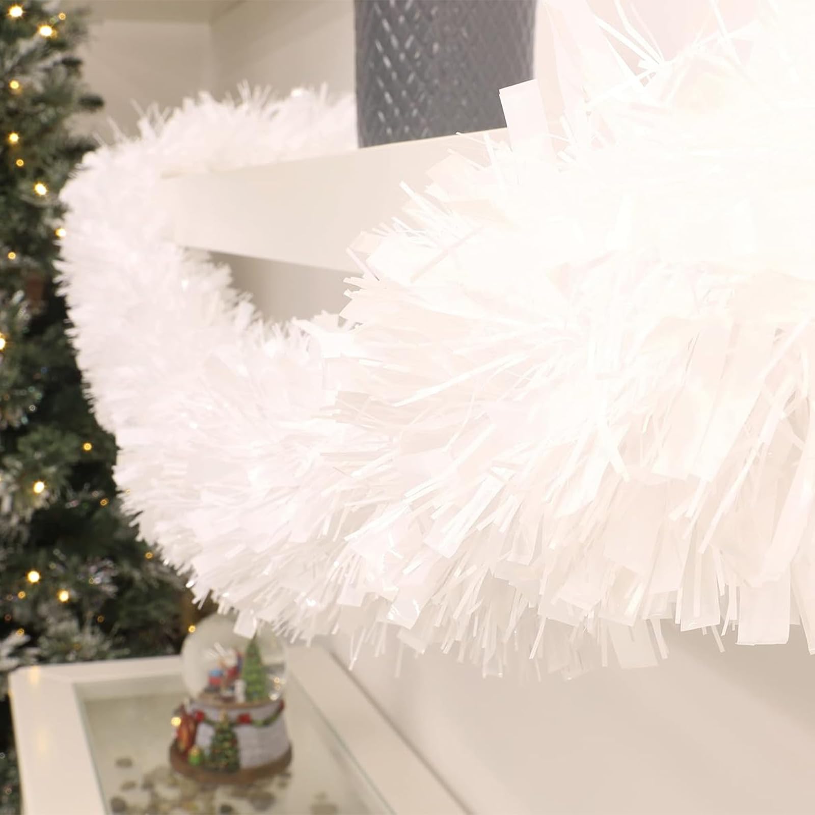 Guirnalda de oropel blanca de 100 pies, guirnalda de oropel del 4 de julio, guirnalda metálica para árbol de Navidad, Año Nuevo, vacaciones, fiestas de cumpleaños (3.54 x 50 pies, blanco)