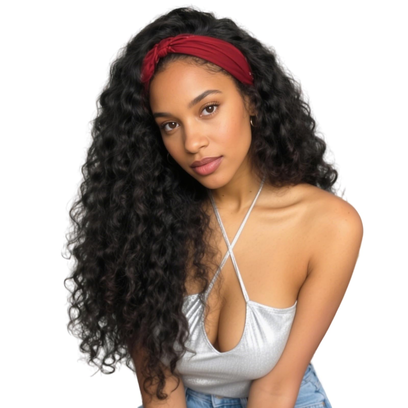 BECUS Perruque Bandeau Femme Bouclée Noire Naturelle 18 Pouces, Headband Wig Demi-Tête Sans Colle avec Bandeau, Aspect Naturel, Prête à Porter pour Usage Quotidien, Fêtes, Soirées et Débutantes