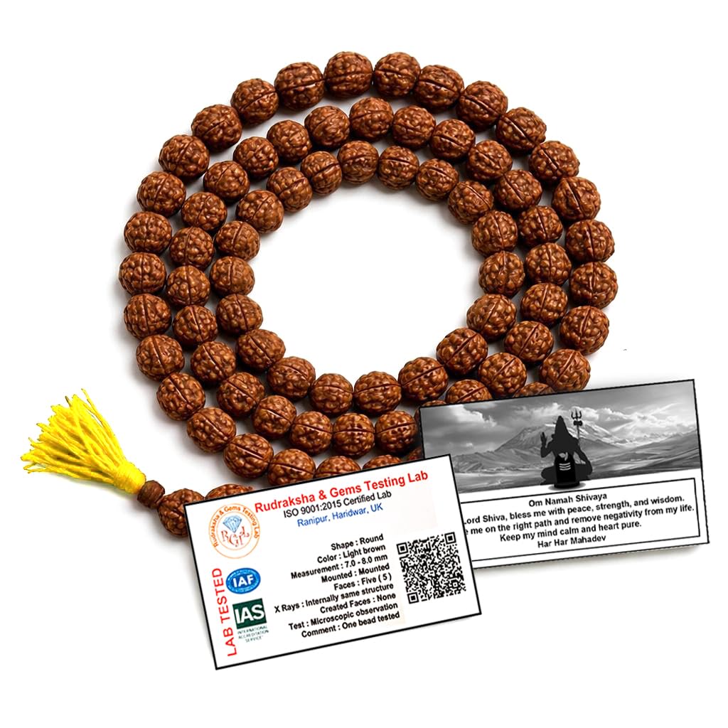 BODE Certified 5 Mukhi Rudraksha Mala for Mantra Jaap and Wearing | rudraksha mala 54 Beads Original Five Face Panchmukhi Mala for Men and Women (BROWN-54 BDS)-image-21