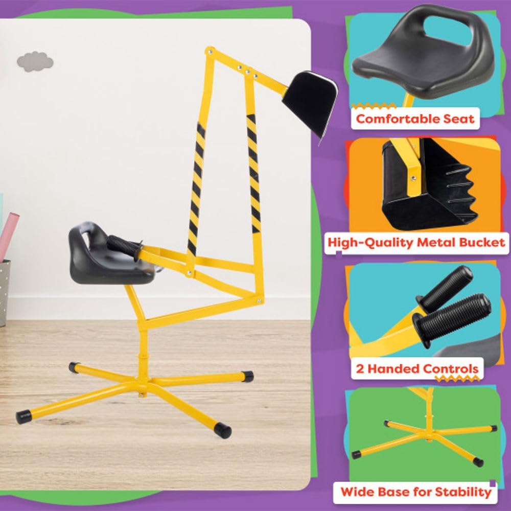 Ride on Excavator Toy for Sandbox or Beach - Heavy Duty Metal Sand Digger Excavator for Kids with 360 Degree Rotating Seat - Kids Outdoor Play Equipment for Sand, Dirt, or Snow by Hey Play (Yellow)