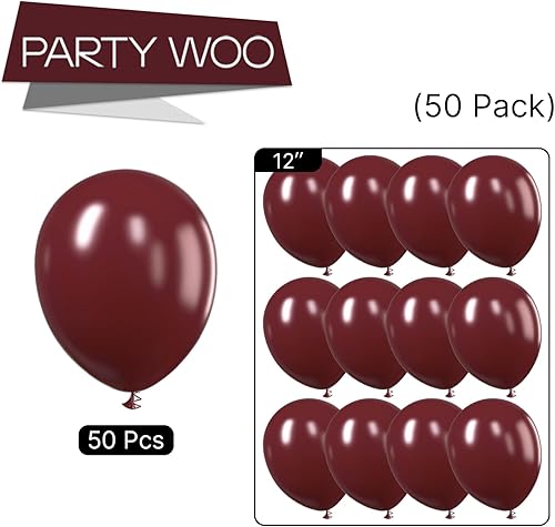 Miniatura 8 de PartyWoo Globos color borgoña, 50 globos de helio marrón oscuro de 12 pulgadas para graduación, boda, Acción de Gracias, cumpleaños, despedida de