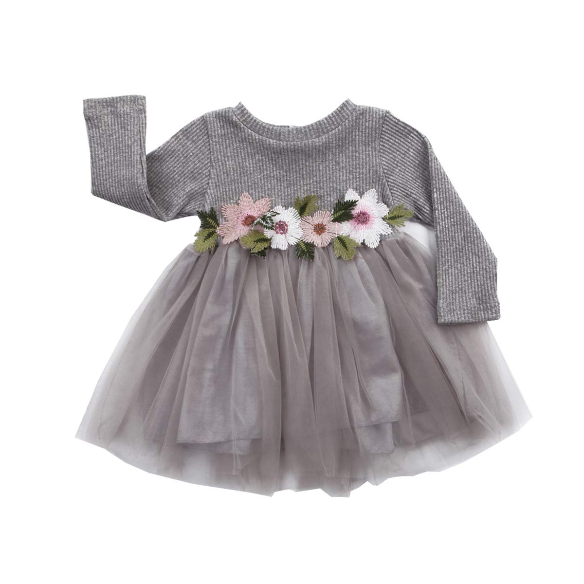 MubineoToddler Girl Long Sleeve Knit Dresses Baby Infant Flower Tutu Spring Fall Dress