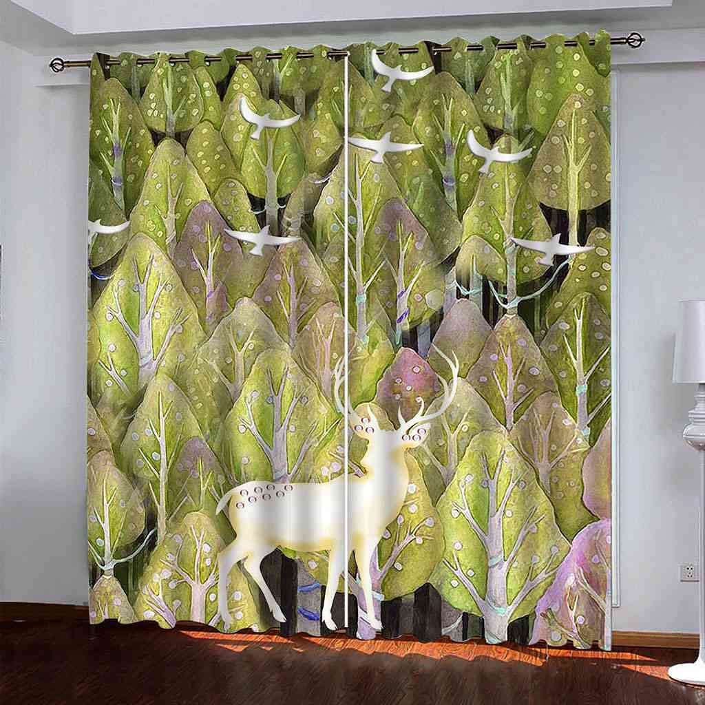 Rideaux occultants faon vert forêt 3D 200x214 cm pour salon