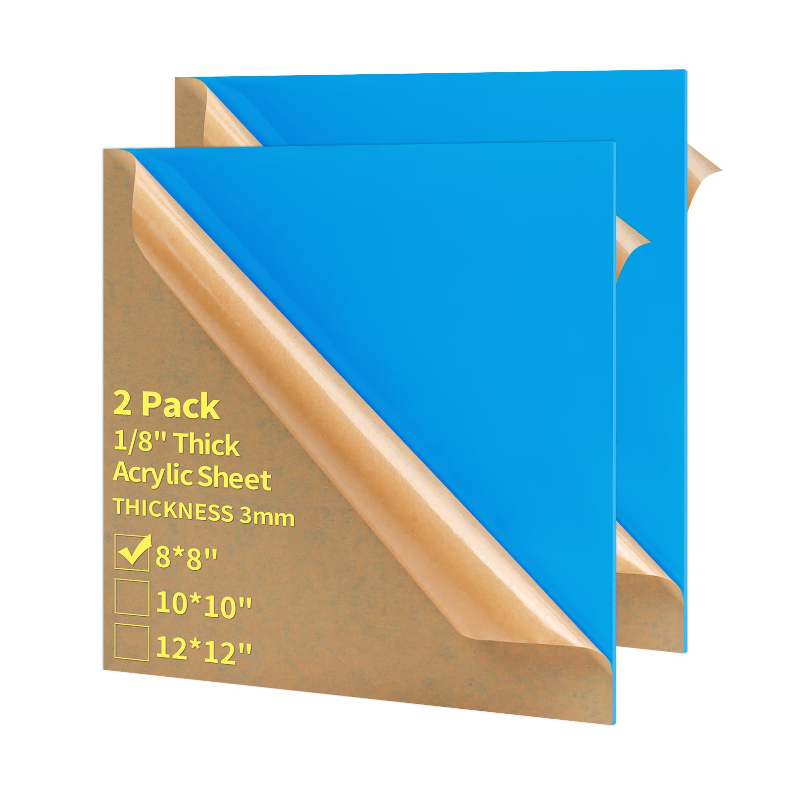 Gdhwxcl 1/8 Thick 8 x 8 inch Acrylic Sheets - 2 Pack Plexiglass Sheets for Creative DIY Projects Laser Cutting Engraving UV Printed Signs Crafts